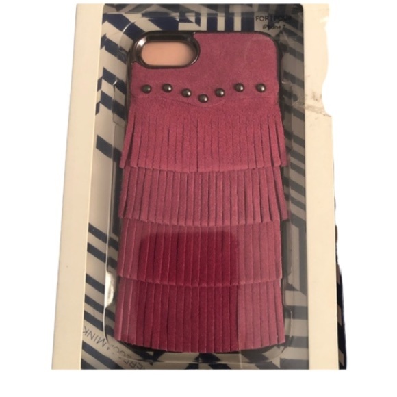 Rebecca Minkoff genuine suede fringed Barbie pink iPhone case fits 6,7,8 - Picture 7 of 9